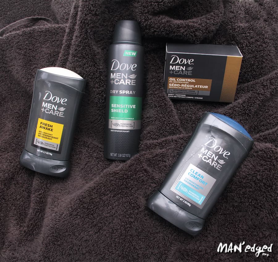 Dove Men + Care deodorant, antiperspirant, body spray, and oil control bar