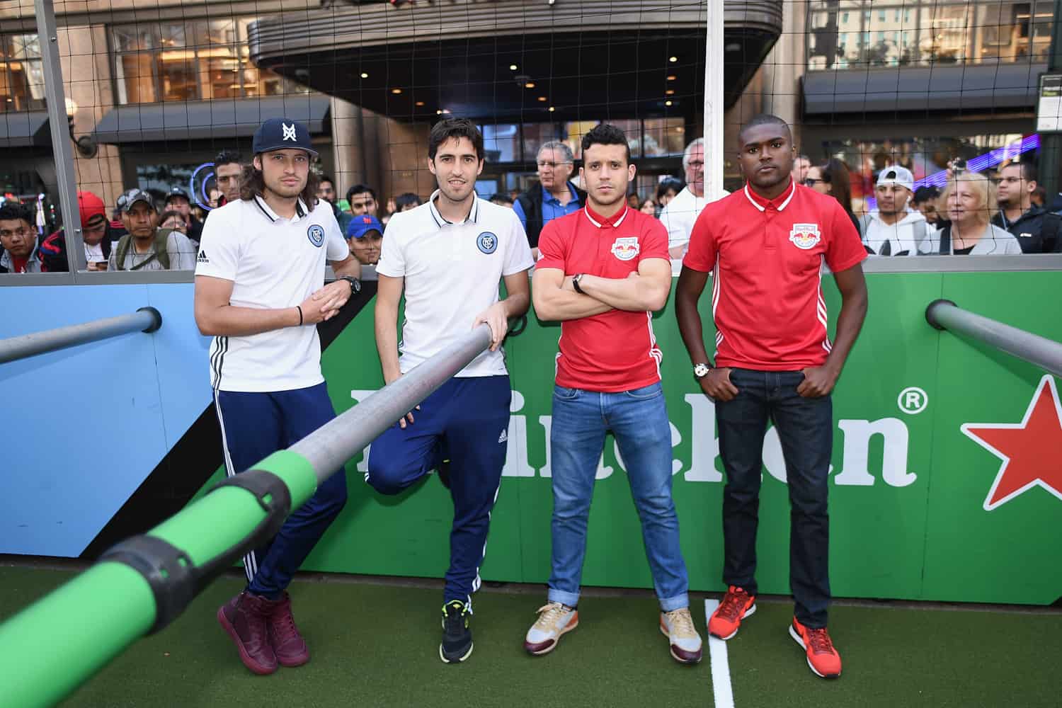Andoni Iraola, Mix Diskerud of the NYCFC and Felipe Martins and Chris Duvall of the New York Red Bulls