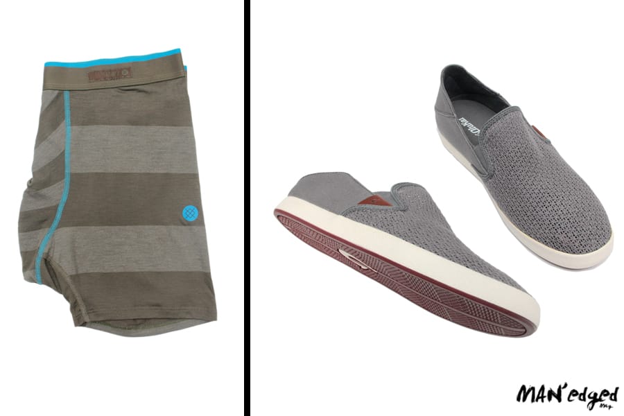 Left Stance striped men's underwear, right men's slip-on shoes by OluKai