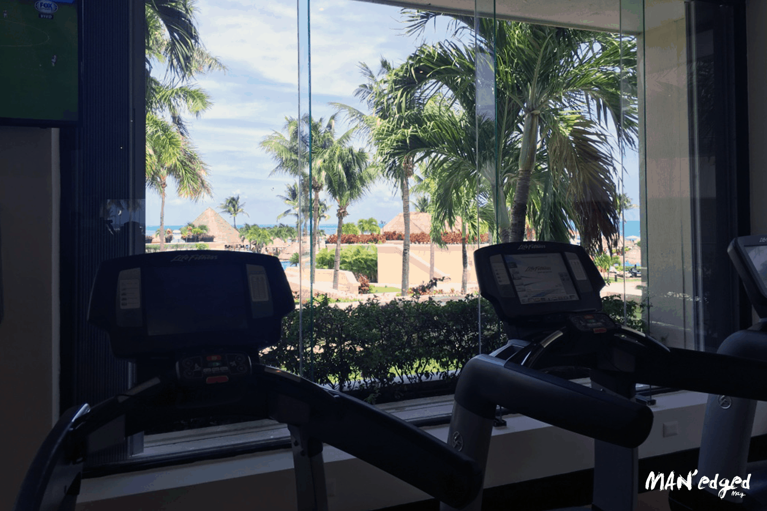 Palace Resort Cancun gym treadmill facing beach