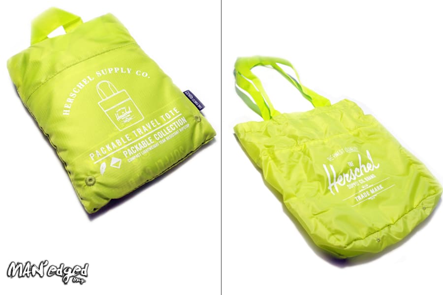 Neon colored packable Herschel tote MAN'edged Magazine Men's Gift Guide