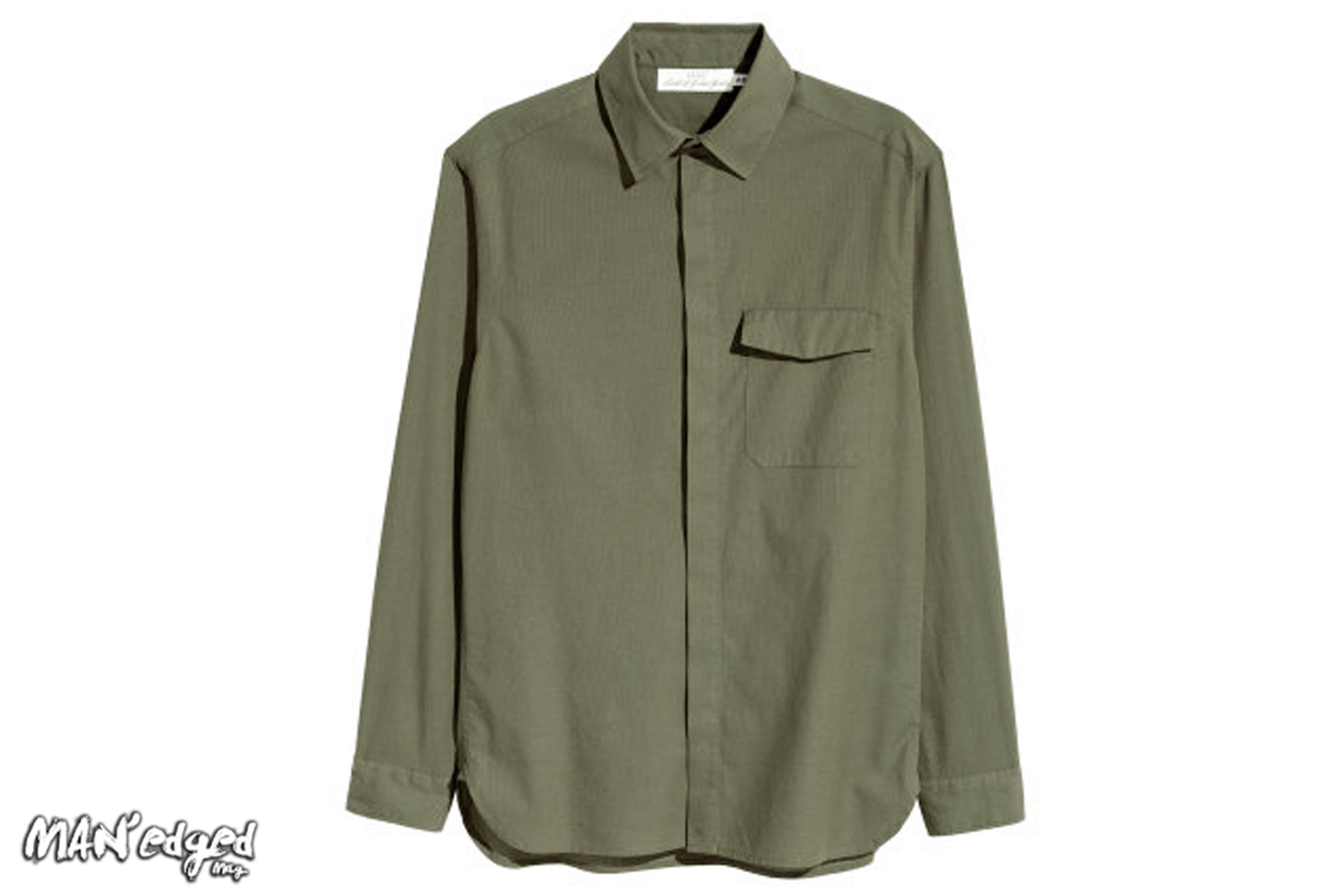 Green men's woven button up shirt from H&M, featured in MAN'edged Magazine St Patricks Day men's style round up