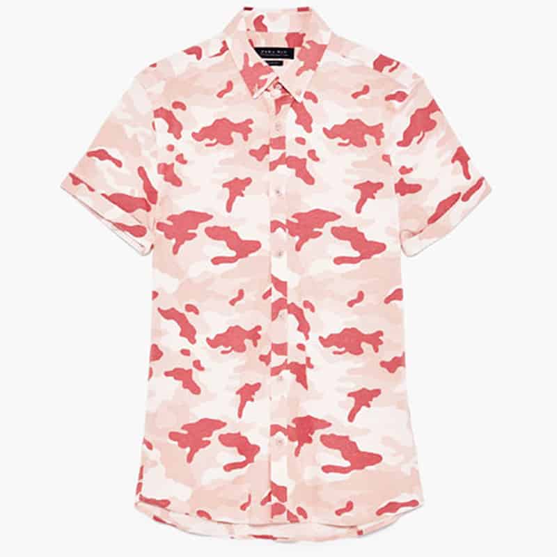 Pink camo men's button up shirt