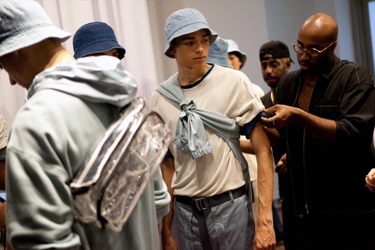 New York men's fashion week model behind the scenes at Matiere show