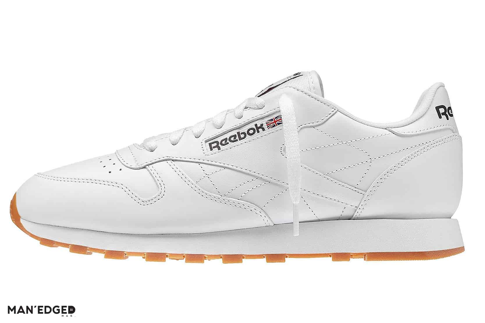 How to Gift to the Athleisure Obsessed Man featuring men's Reebok classics in white with gum sole