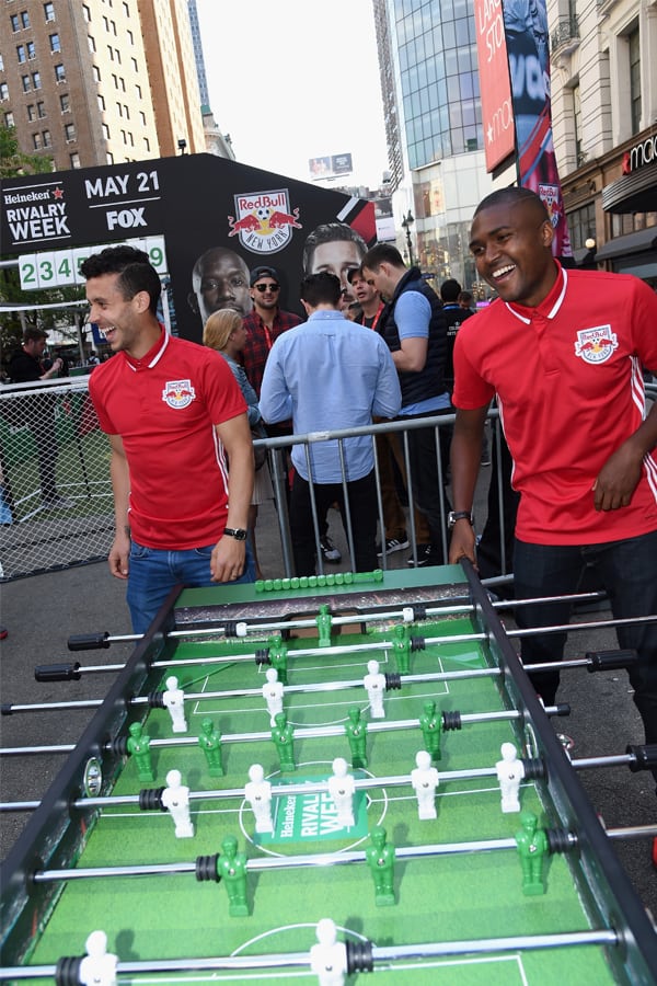 Felipe Martins and Chris Duval playing a game at the MLS Heineken Rivalry Week launch 