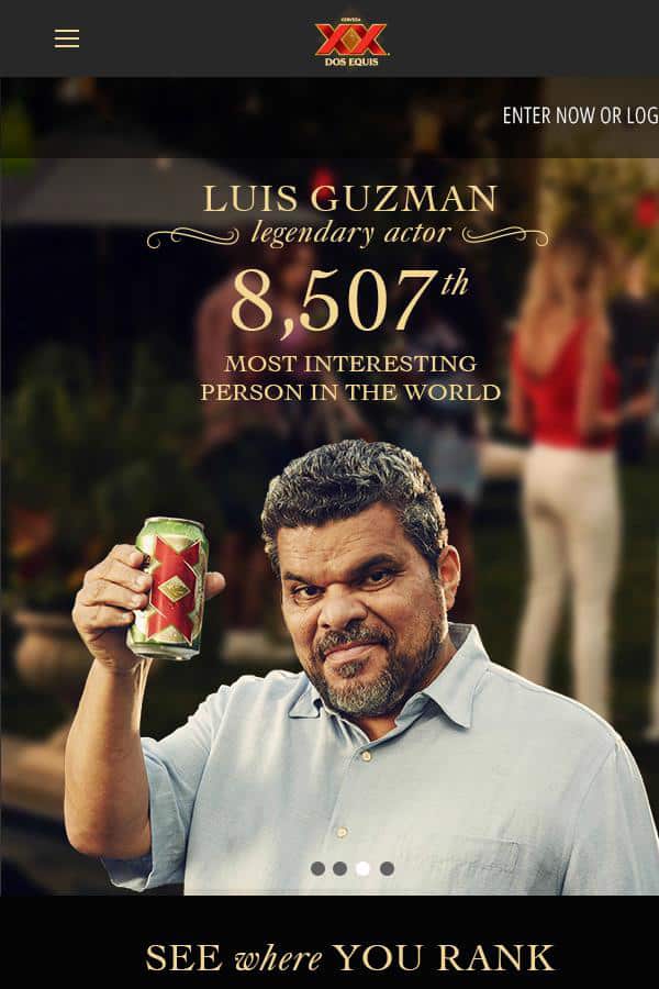 Does Equis spokesman Luis Guzman holding beer in Most Interesting Person Index