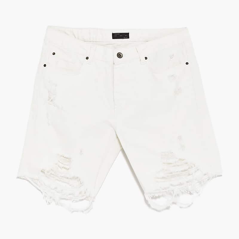 white men's frayed denim shorts