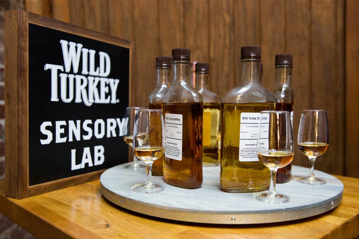 Various bourbon whiskey at the Wild Turkey Sensory Lab in NYC.