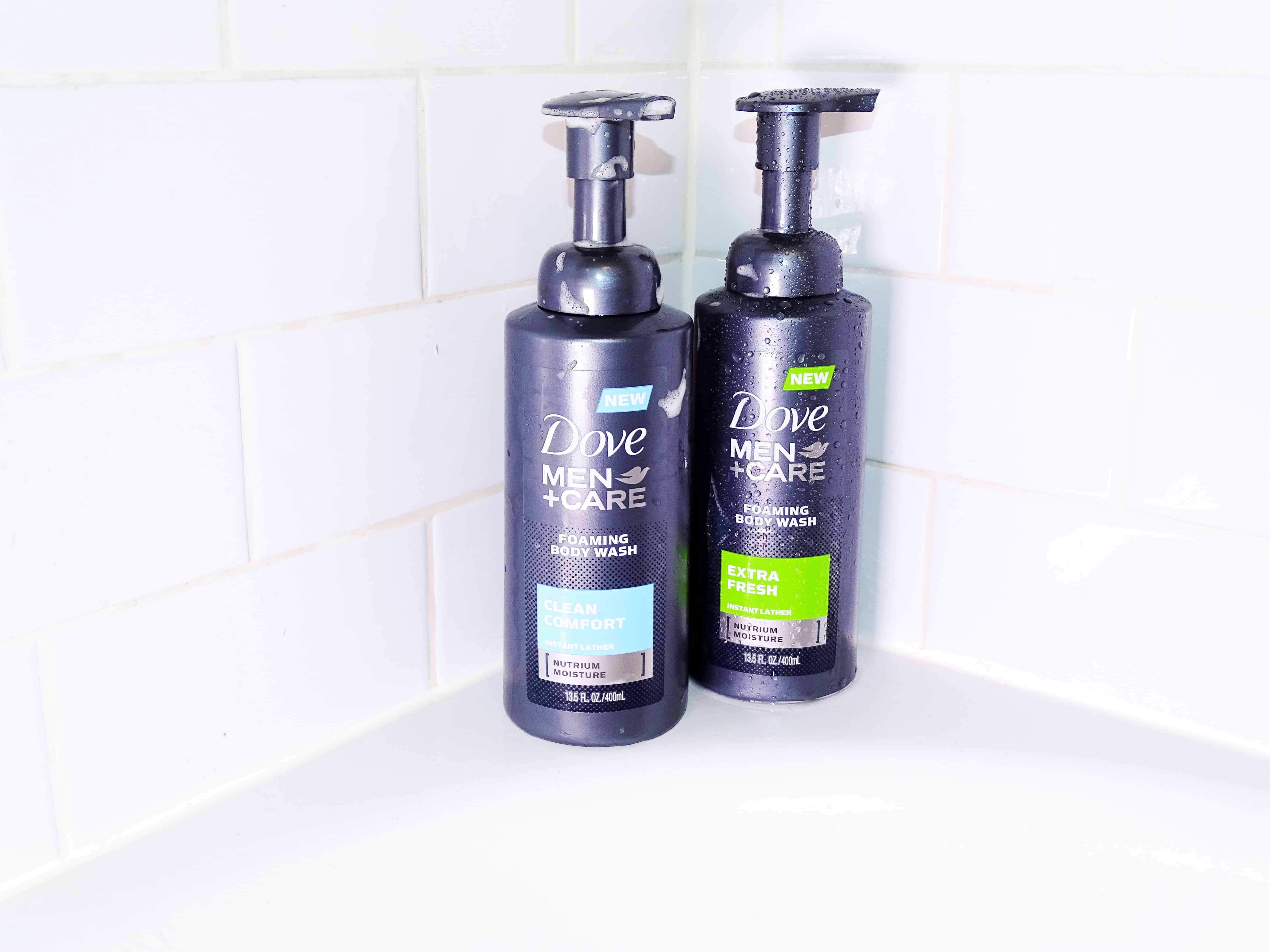 Bottle of Dove Men+Care in shower