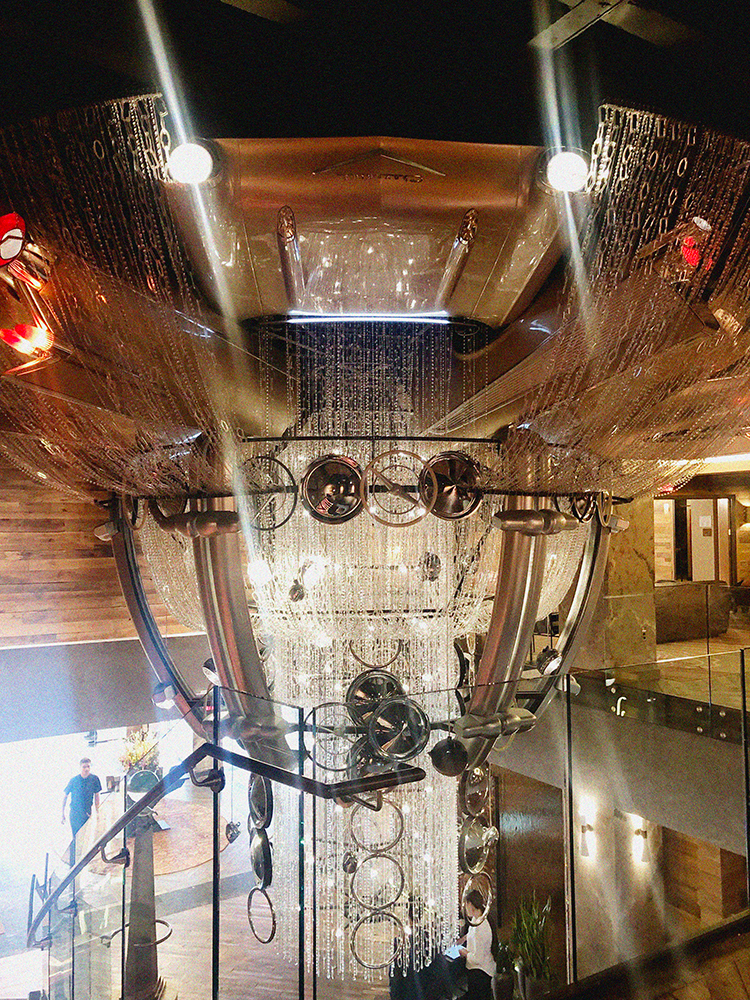 cadillac chandelier at the bobby hotel in nashville