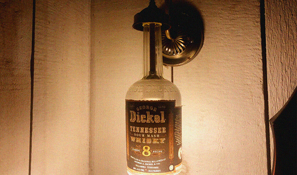 The George Dickel Lights inside of the distillery's bathrooms.