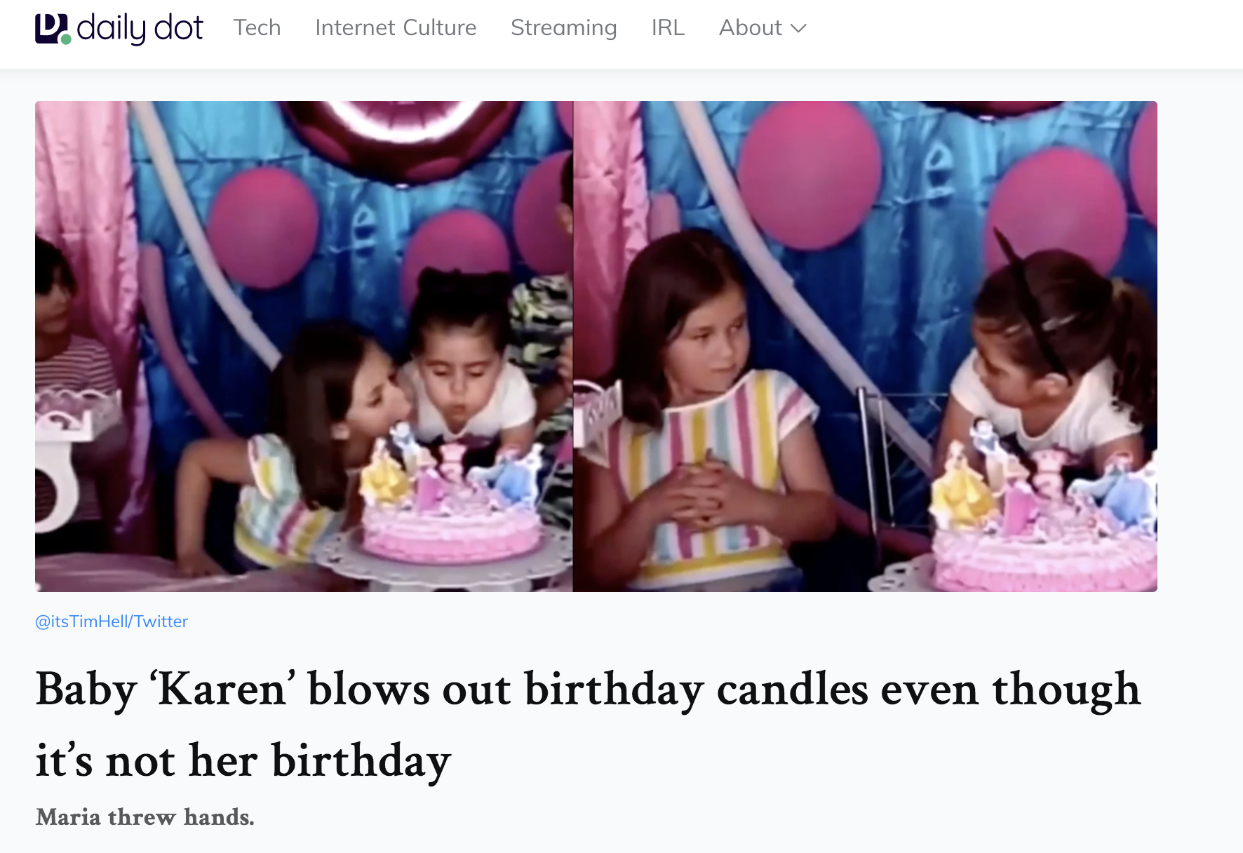 girl blows out the candle to a little birthday girl and she pulls her hair in retaliation