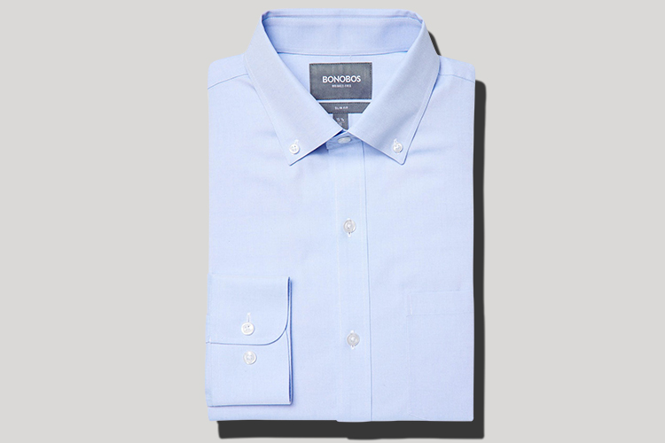 blue wrinkle-free dress shirt for men