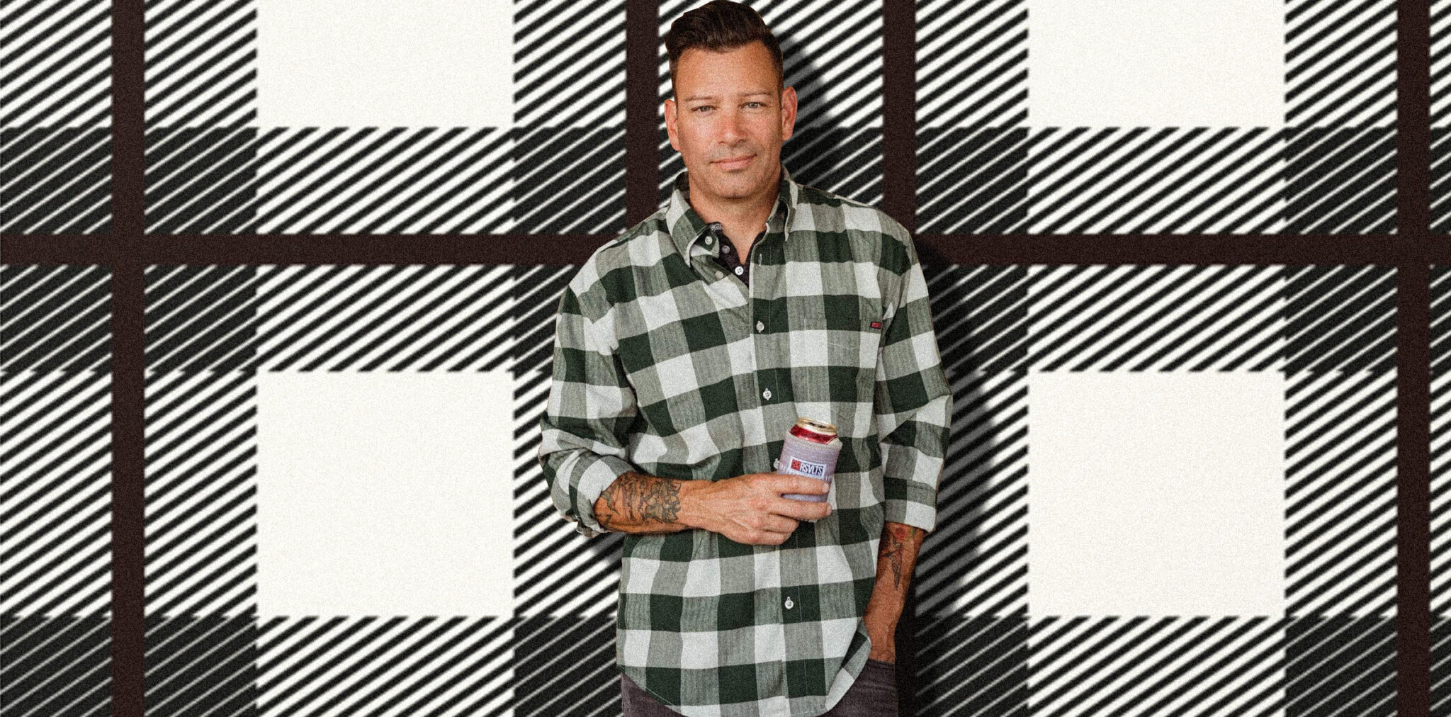 man wearing white flannel plaid shirt