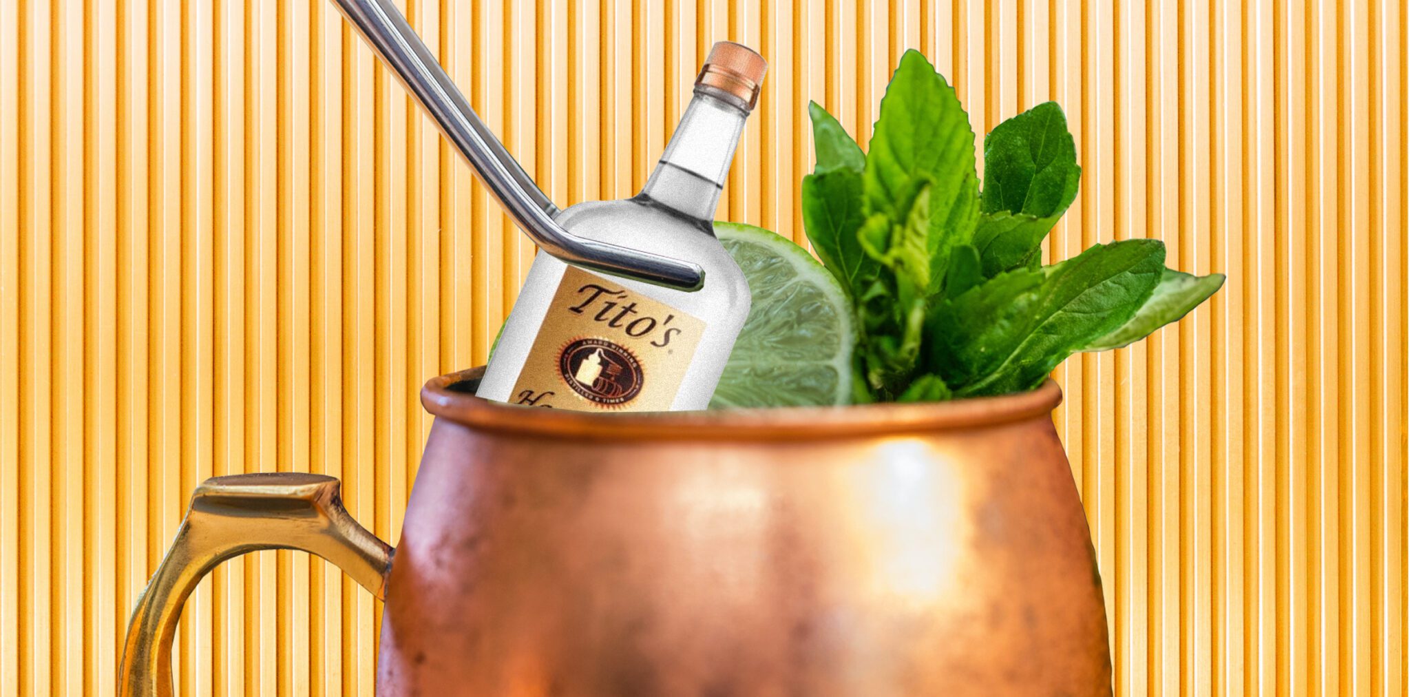 mini tito's vodka placed inside of moscow mule 