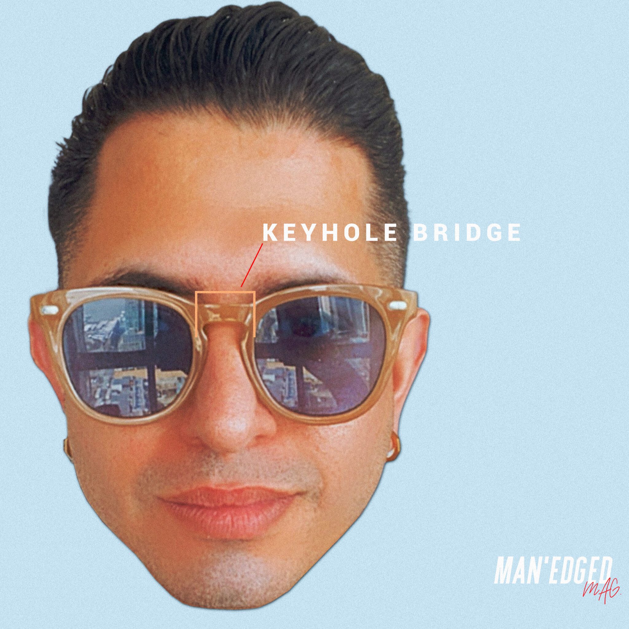 man wearing a keyhole bridge styled sun glass