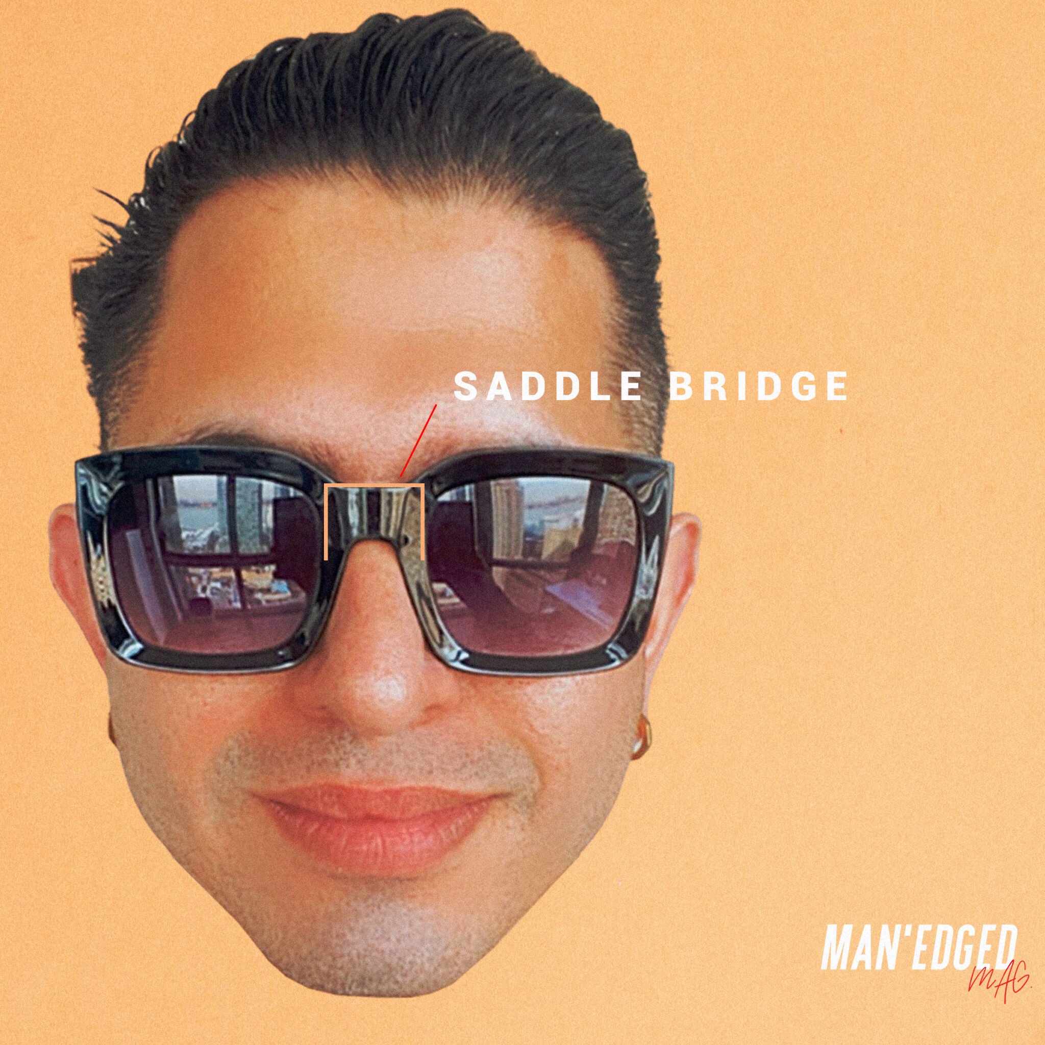 man wearing sunglasses featuring a saddle bridge
