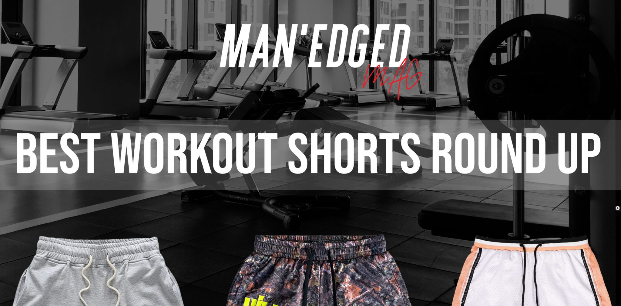 best workout shorts banner image featuring several men's workout shorts